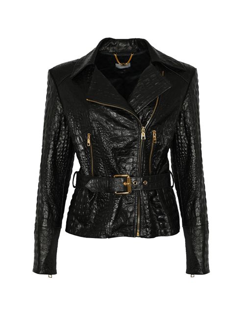Giacca biker in pelle con stampa cocco Elisabetta Franchi | GD54Z58E2110
